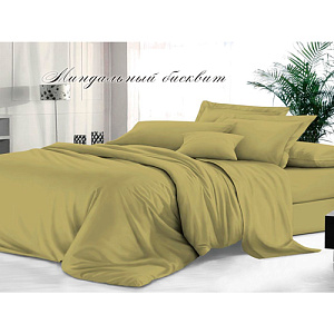 Комплект постельного белья Sateen De Luxe Евро, гладкокрашеный, наволочка 70х70 см, миндальный бисквит