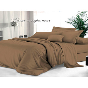 Комплект постельного белья Sateen De Luxe Семейный, гладкокрашеный, наволочка 50х70 см, какао и карамель