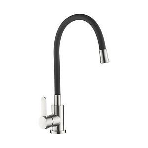 Смеситель для кухни AquaKratos AK 77105-7 черный нерж, 35 мм на гайке с сил. излив, без подводки, 1/10