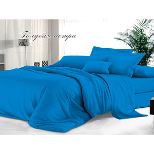 Комплект постельного белья Sateen De Luxe Евро, гладкокрашеный, наволочка 70х70 см, голубая астра