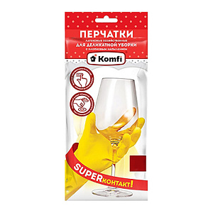 Перчатки латексные хозяйственные Для деликатной уборки с х/б напылением S Komfi DGL016L, 12/240