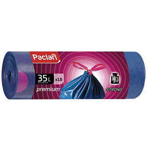 Мешки для мусора 35 л 15 шт 30мкм, двойной слой, с завязками, PACLAN PREMIUM, 1/30