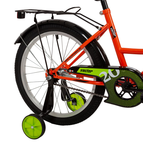 Велосипед 20" Novatrack VECTOR,оранж., защита А-тип, тормоз нож., крылья и багажник черн. 203VECTOR.OR22