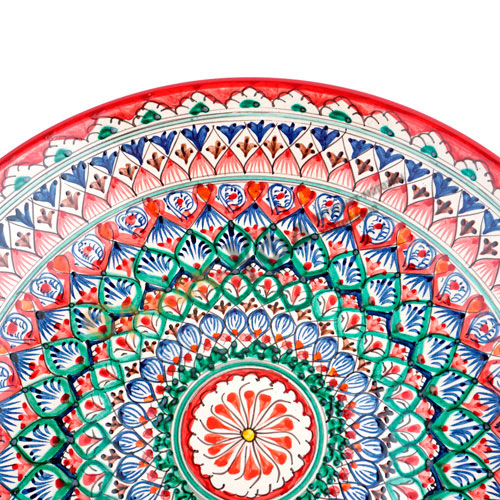 Тарелка ЛЯГАН 420мм Красный Мехроб (ручная роспись) Риштанская керамика Узбекистан