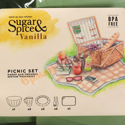 Набор для пикника Sugar&Spice Vanilla на 3 персоны (14 предметов) фисташка
