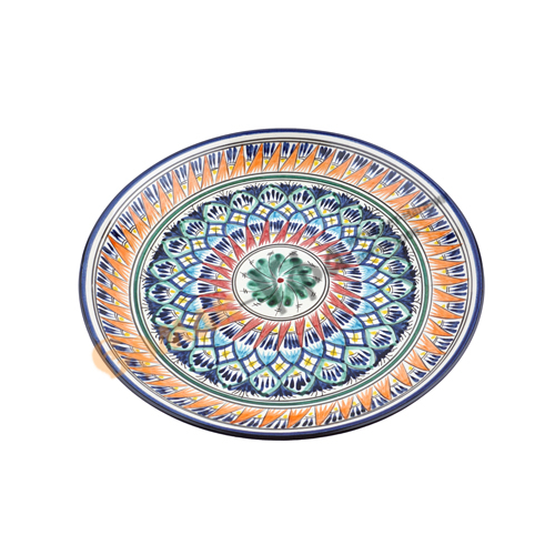Тарелка ЛЯГАН 320мм плоский Синий (ручная роспись) Риштанская керамика Узбекистан
