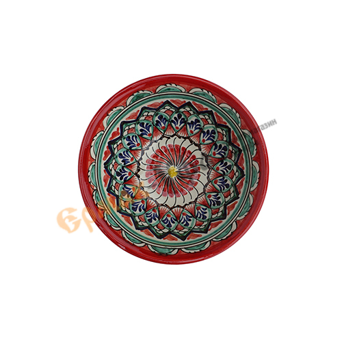 Тарелка КОСА 17,5см большая Красная (ручная роспись) Риштанская керамика Узбекистан