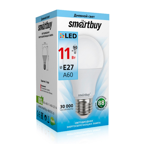 Лампочка светодиодная E27 11Вт 4000К Smartbuy шар 