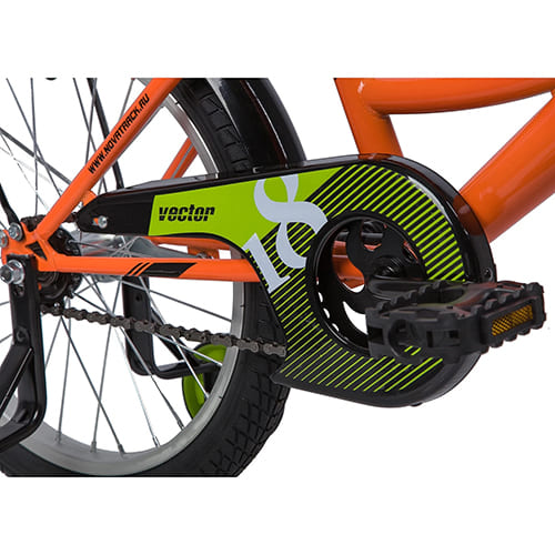 Велосипед 18" Novatrack VECTOR оранжевый, защита А-тип, тормоз нож., крылья и багажник черн 183VECTOR.OR22