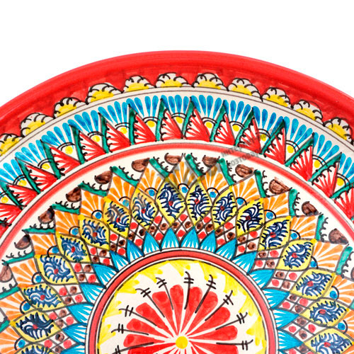 Тарелка ЛЯГАН 380мм Красный Мехроб (ручная роспись) Риштанская керамика Узбекистан