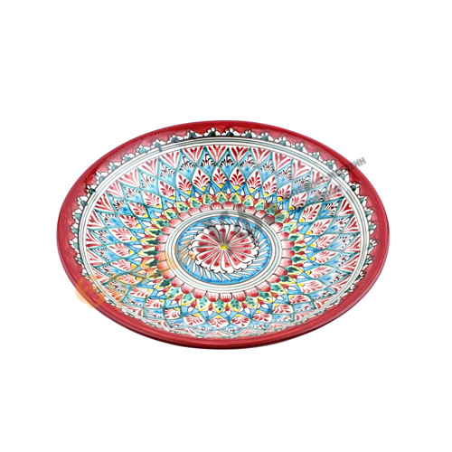 Тарелка ЛЯГАН 340мм Красный Мехроб (ручная роспись) Риштанская керамика Узбекистан