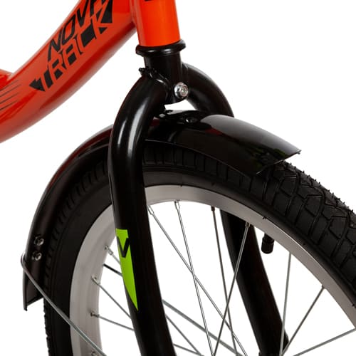 Велосипед 20" Novatrack VECTOR,оранж., защита А-тип, тормоз нож., крылья и багажник черн. 203VECTOR.OR22