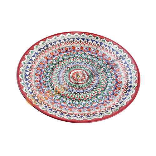 Тарелка ЛЯГАН 420мм Красный Мехроб (ручная роспись) Риштанская керамика Узбекистан